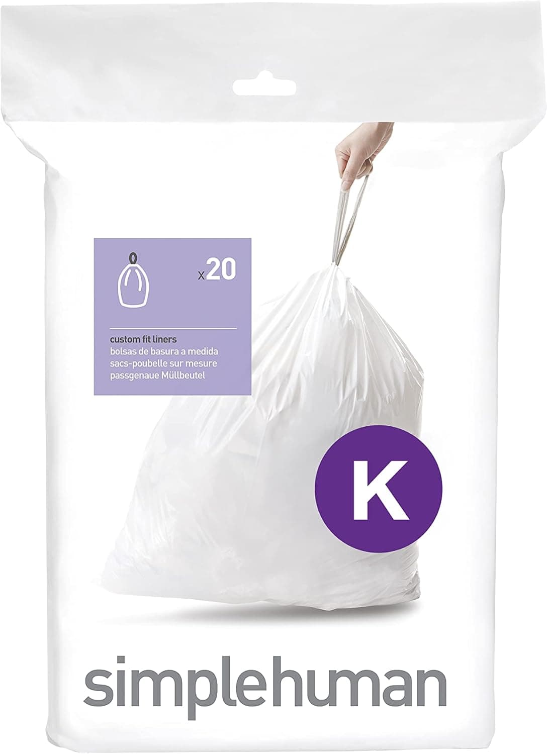 simplehuman Code K Custom Fit Drawstring Trash Bags in Dispenser Packs, 20 Count, 35-45 Liter / 9-12 Gallon, White - image 1 of 1