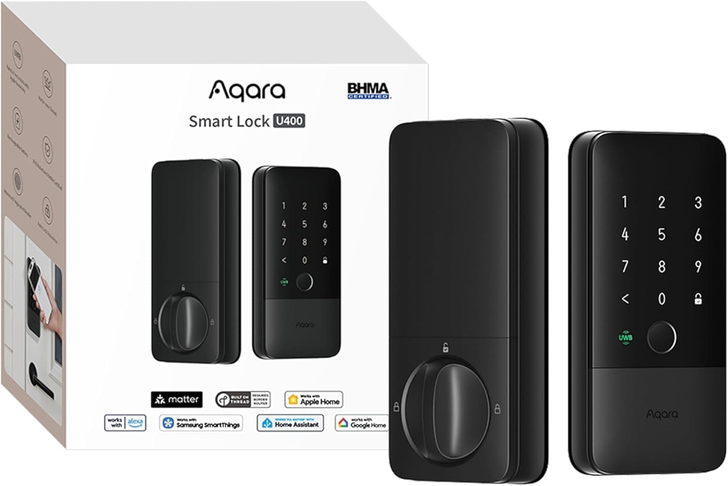 Aqara UWB Smart Lock U400, Matter Over Thread, Apple Home Key, Fingerprint Keyless Entry Deadbolt,Touchscreen Keypad, Rechargeable Battery, Supports HomeKit, Alexa, Google, Home Assistant, Black - image 1 of 1