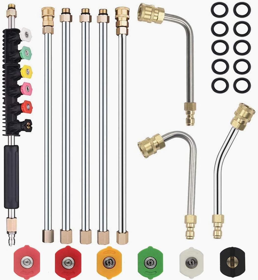 Selkie Pressure Washer Extension Wand Upgrade Power Washer Lance with Spray Nozzle Tips,30°,90°,120° Curved Rod, 1/4’’Quick Connect, Replacement for Anti-Leaked Ring 4000 PSI… - image 1 of 1