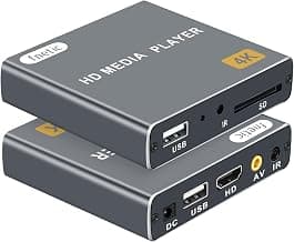 4K Ultra-HD Digital Media Player for USB Drives/SD Cards TV Digital Signage | Plug & Play, Auto Play Resume Loop, H.265/HEVC, MP4, MKV, MP3, Photo, PPT, Analog AV/HDMI Port (Grey)