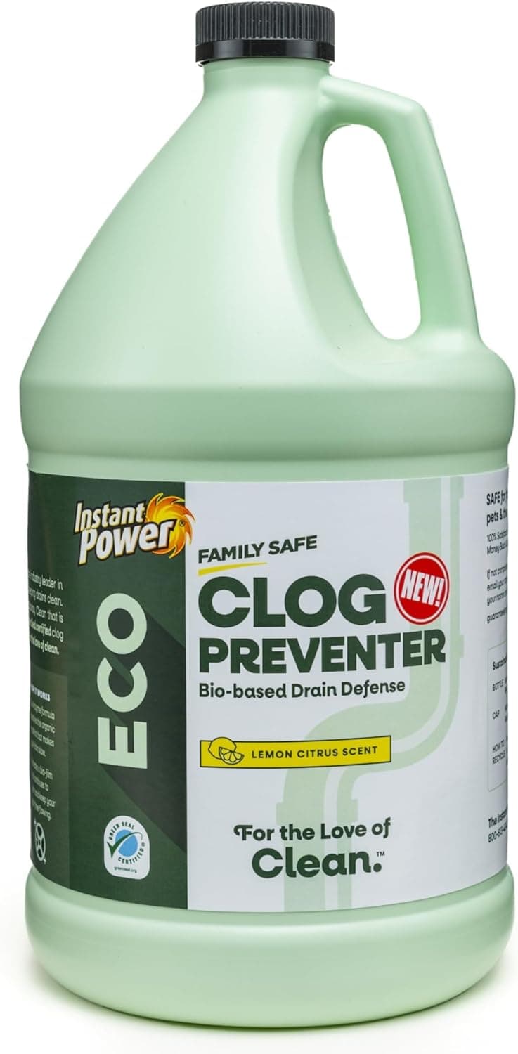Instant Power Eco Clog Preventer - Enzyme Drain Cleaner Liquid and Deodorizer for Sink, Shower, Toilet, Garbage Disposal Cleaner, Bio-Based Drain Defense, Smell Remover and Odor Eliminator - 1 Gallon - image 1 of 1
