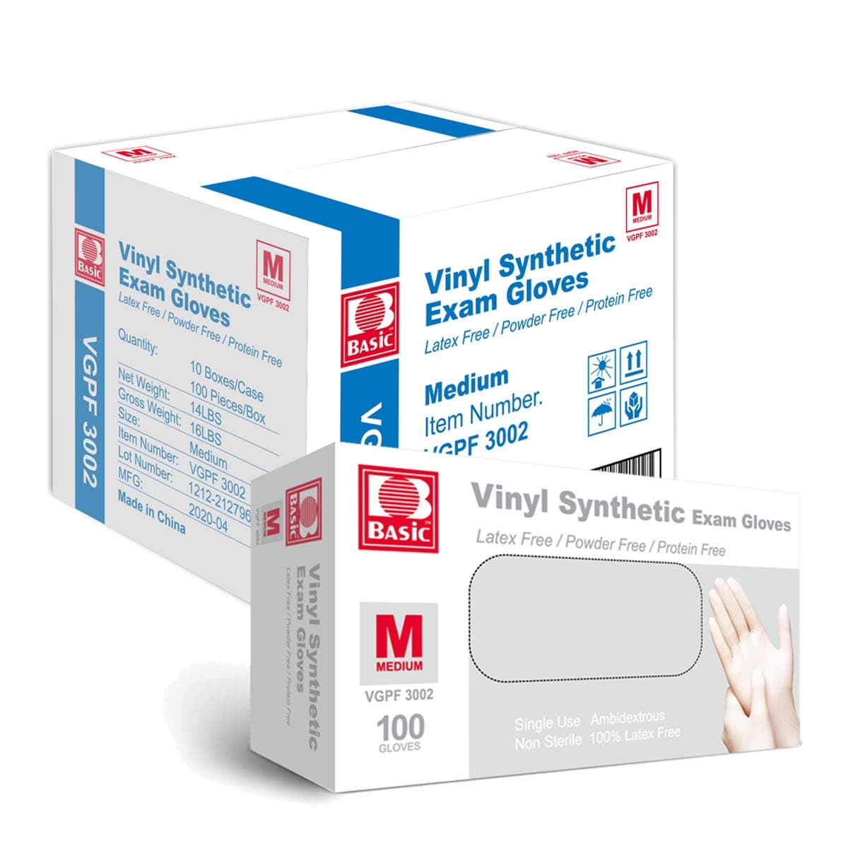 Basic Medical Clear Vinyl Exam Gloves - Latex-Free & Powder-Free - VGPF3002 (Case of 1,000), Medium - image 1 of 1