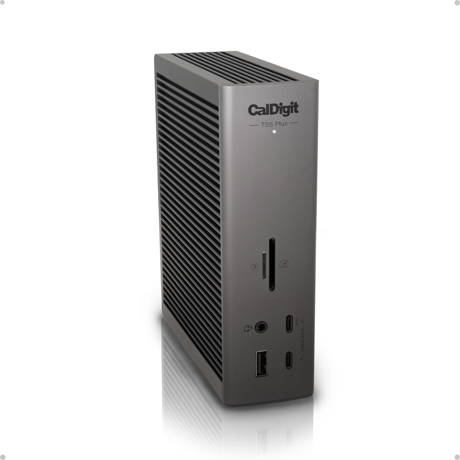 CalDigit TS5 Plus - 20 Port Thunderbolt 5 Dock, 140W Charging, 3X 80Gb/s Thunderbolt 5, 10x 10Gb/s USB Ports, Dual USB Controllers, 10GbE, Up to Dual 8K 60Hz Displays, 1.0m Braided Cable, 330W PSU - image 1 of 1