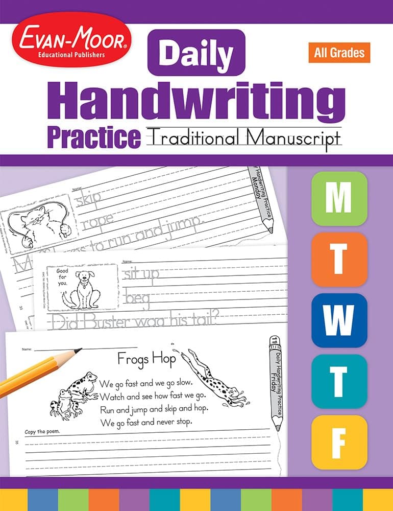 Evan-Moor Daily Handwriting Practice Traditional Manuscript, Kindergarten-Grade 6, Homeschooling and Classroom Resource Workbook, Penmanship, Writing, Letter Placement, Spacing, Alphabet Synonyms - image 1 of 1