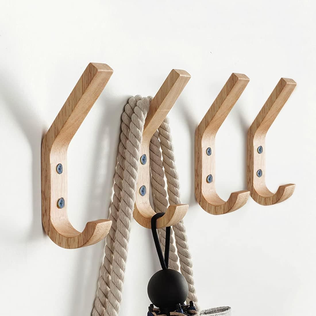 Wooden Coat Hooks Wall Hooks,Natural Oak Wood Hooks Decorative Vintage Wood Wall Hooks Organizer Heavy Duty Wall Mounted Hooks for Hanging Coats, Key, Cap, Cup (4 Pack) - image 1 of 1