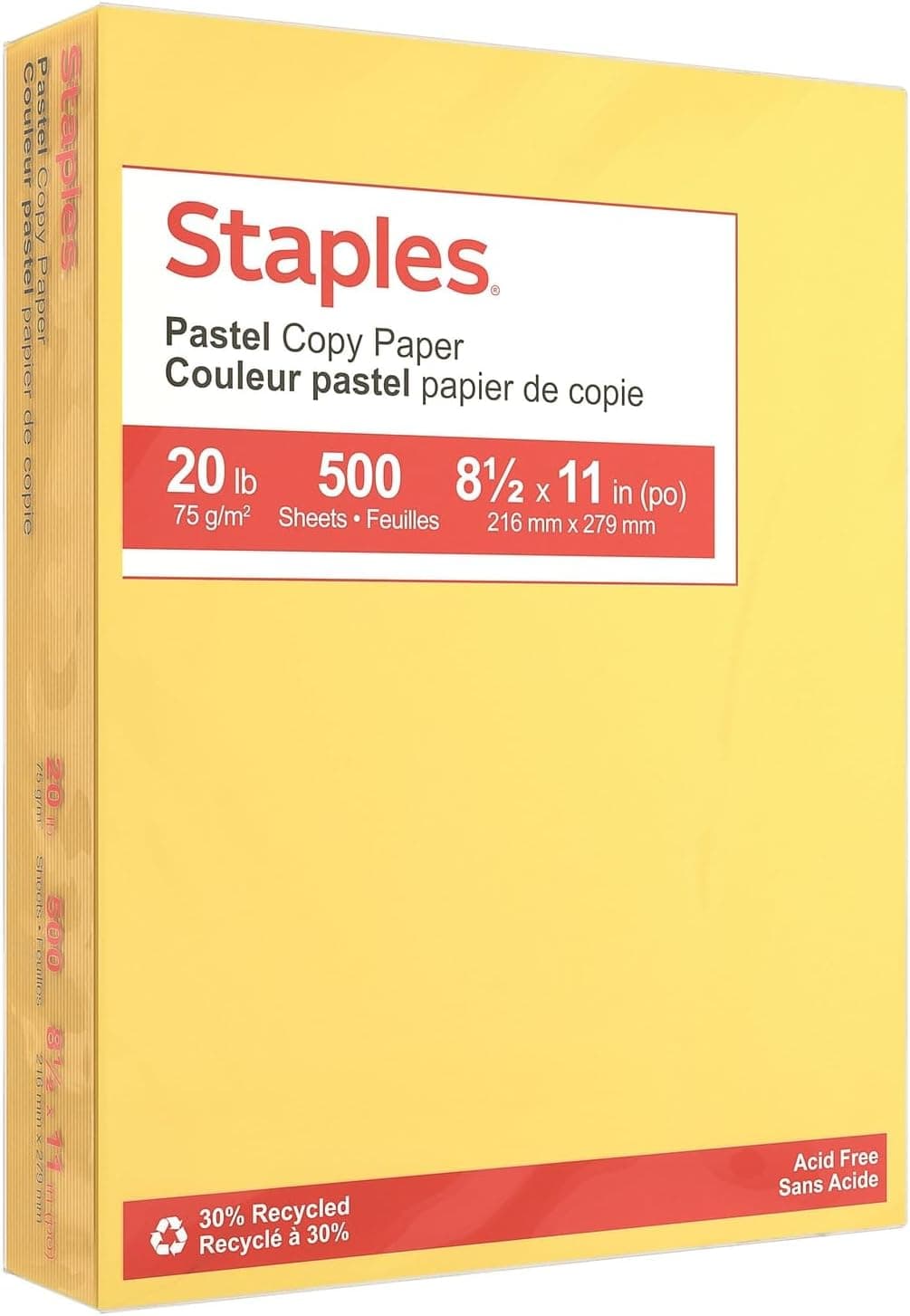Staples Pastel Color Copy Paper, 30% Recycled, 8.5 x 11 Inch, 20 lbs, 500-Sheets Pack, Canary - image 1 of 1
