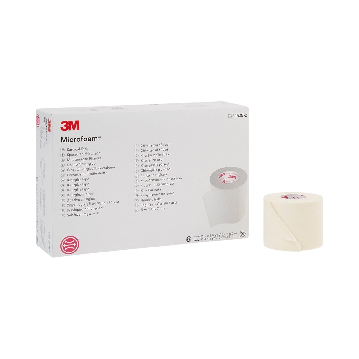 3M Microfoam Surgical Tape, Non-Sterile, Water-Resistant, White, 2 in x 5 1/2 yds, 6 Count