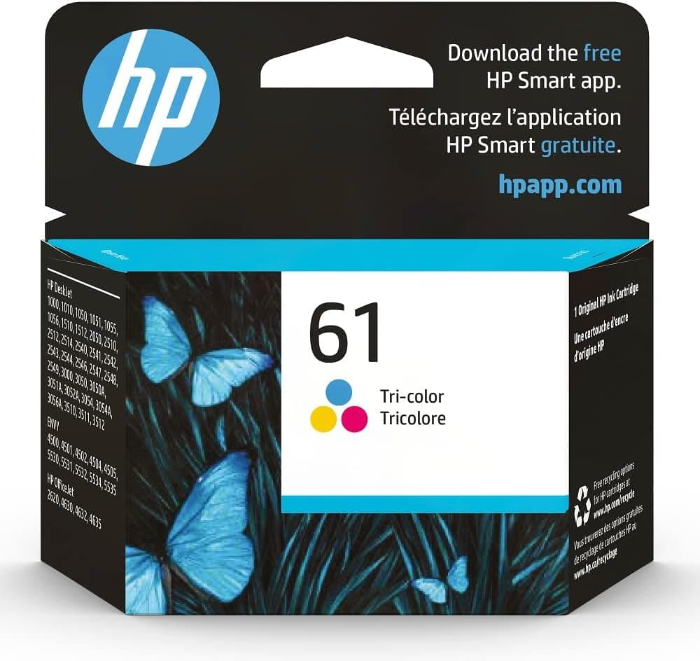 HP 61 Tri-color Ink for HP Printers | Works with Series: DeskJet 1000, 1010, 1050, 1510, 2050, 2510, 2540, 3000, 3050, 3510; ENVY 4500, 5530; OfficeJet 2620, 4630 | Eligible for Instant Ink | CH562WN - image 1 of 1