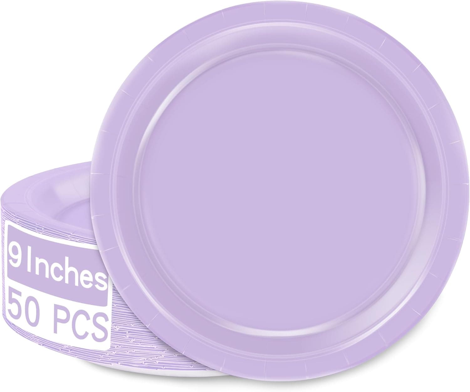 QZYL 50 Round Lavender Party Plates - Disposable 9 Inch Paper Plates for Daily Meals, Picnics, Camping, Birthdays, Weddings, Christmas
