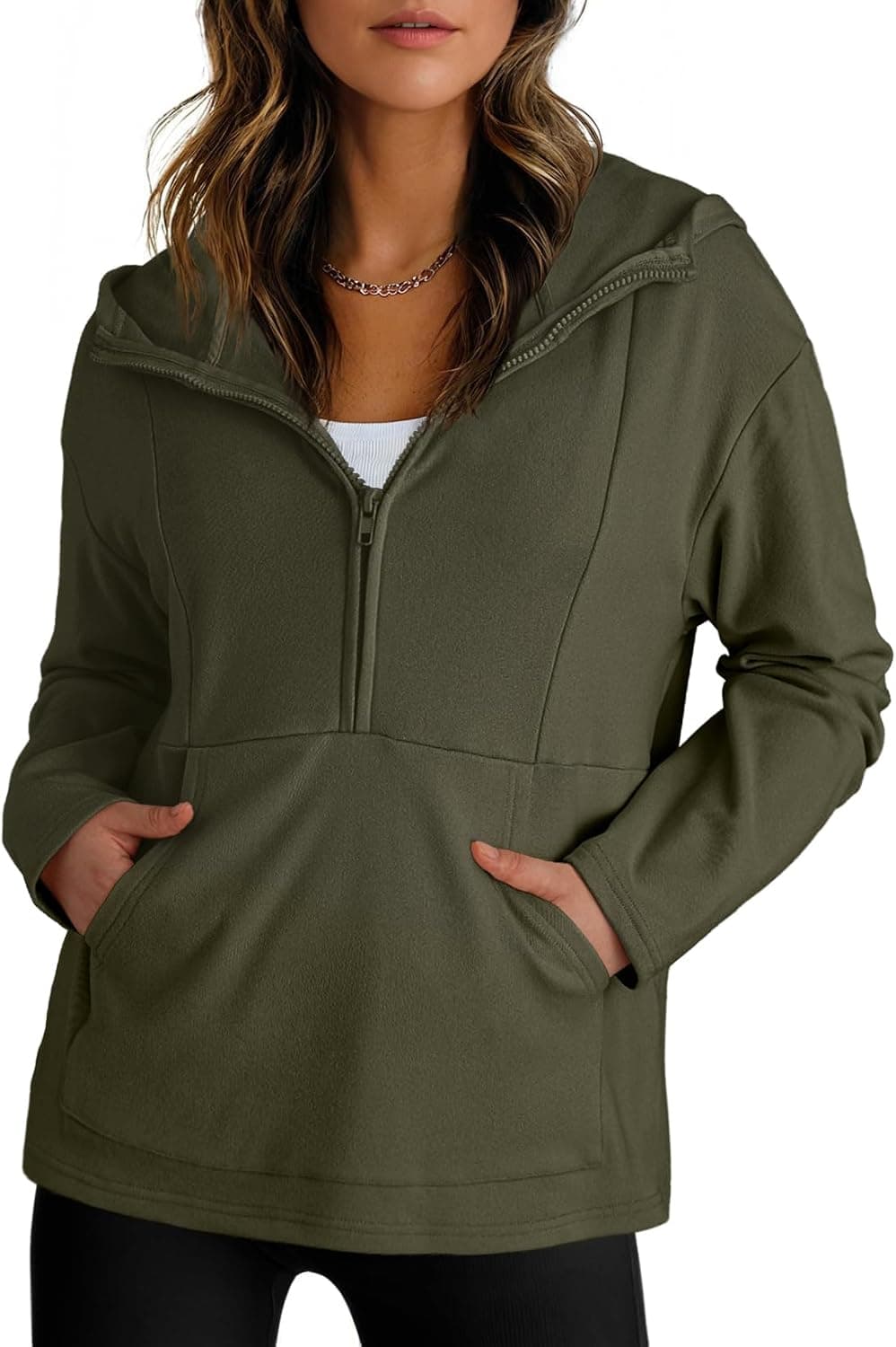 Dokotoo Hoodies for Women Soft Fleece Half Zip Up Hoodie Long Sleeve Casual Pullover Oversized Sweatshirt Hooded Tops - image 1 of 1