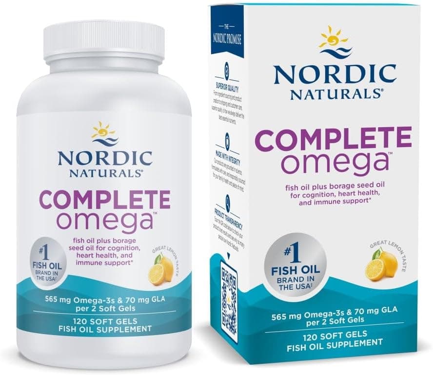 Nordic Naturals Complete Omega, Lemon Flavor - 120 Soft Gels - 565 mg Omega-3 - EPA & DHA with Added GLA - Healthy Skin, Cognition, Positive Mood - Non-GMO - 60 Servings - image 1 of 1