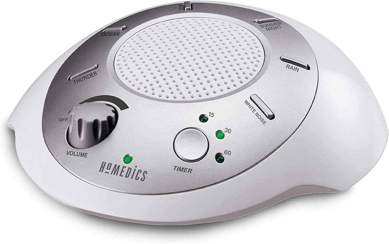 Homedics SoundSleep White Noise Machine, Silver, Small Travel Device with 6 Relaxing Nature Sounds, Portable Therapy for Home, Office, Nursery, Auto-Off Timer - image 1 of 1