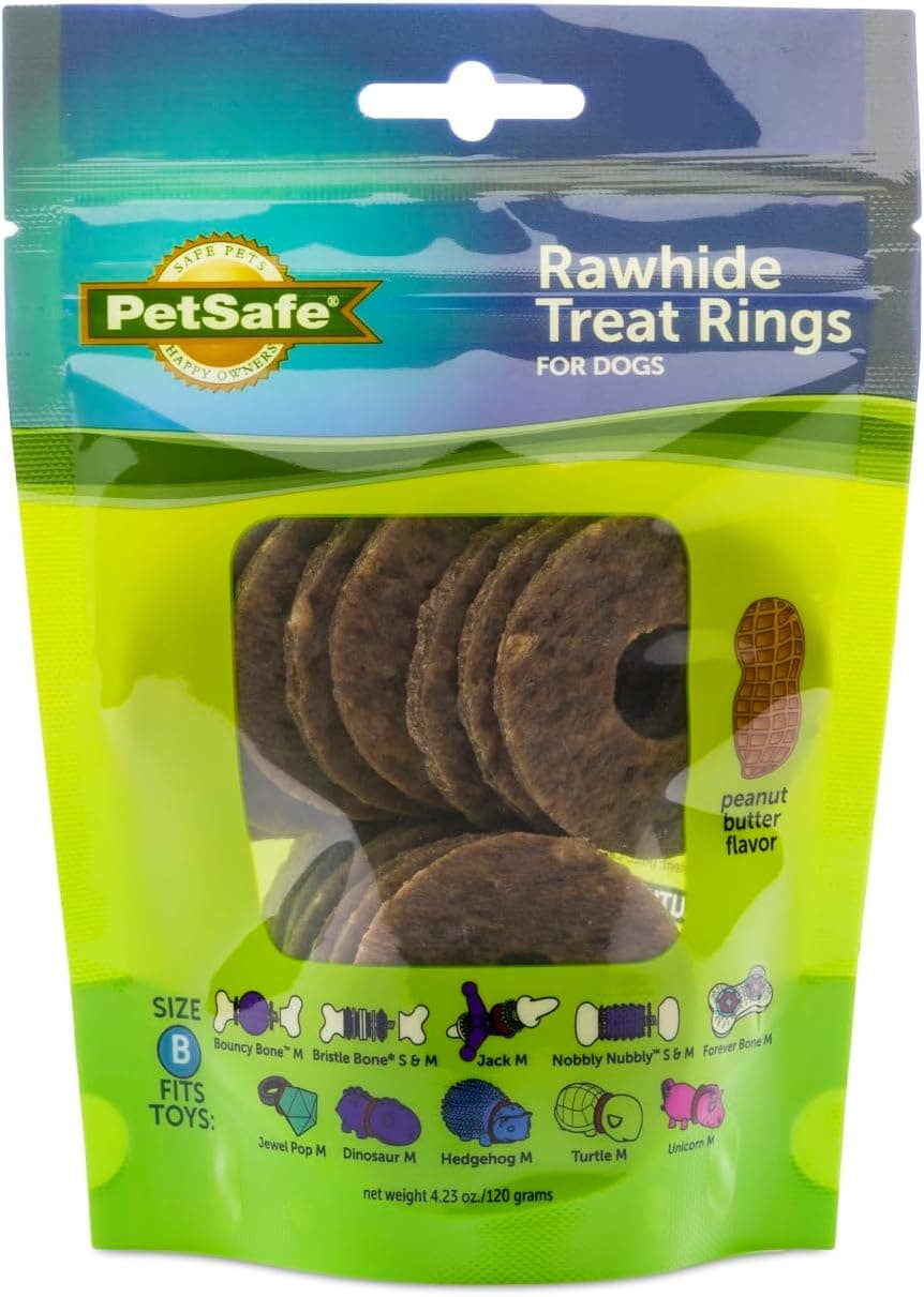 PetSafe Busy Buddy Natural Rawhide Rings - Long-Lasting Dog Chew Refills - Engaging Dog Treat for Training & Playtime - Fresh Rawhide Chew Rings for Interactive Toys - Peanut Butter Flavor - Size B - image 1 of 1