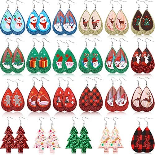 Hicarer 23 Pair Christmas Faux Leather Earrings for Women Bulk Jewelry Gift | Christmas Faux Leather Teardrop Earrings, Glitter Dangle Earrings, Christmas Jewelry Gift for Winter Holiday Party Supplies - image 1 of 7