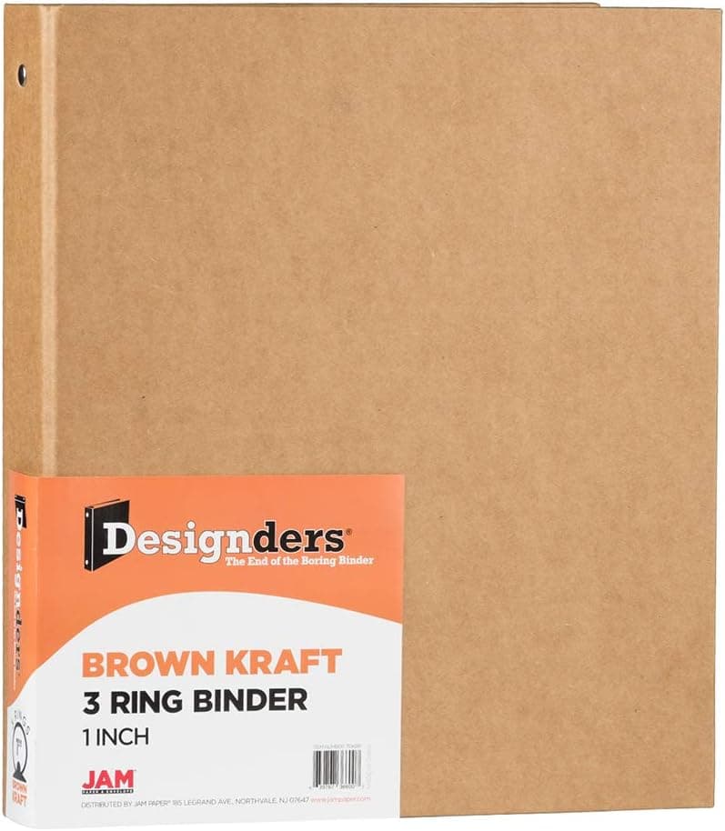 JAM PAPER Kraft 1 inch Binder - Natural Recycled Kraft 3 Ring Binder - Sold Individually - image 1 of 1