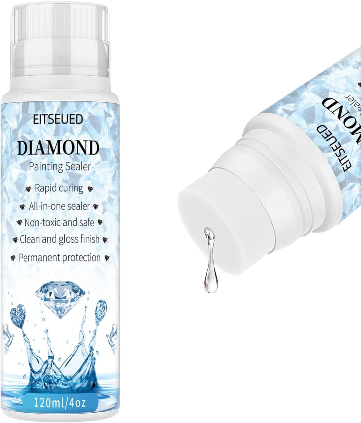 Eitseued Diamond Painting Sealer,Diamond Painting Sealer 120ML with Sponge Head,5D Diamond Painting Glue Permanent Hold & Shine Effect,DIY Conserver for Diamond Painting & Puzzle Sets (4 OZ)