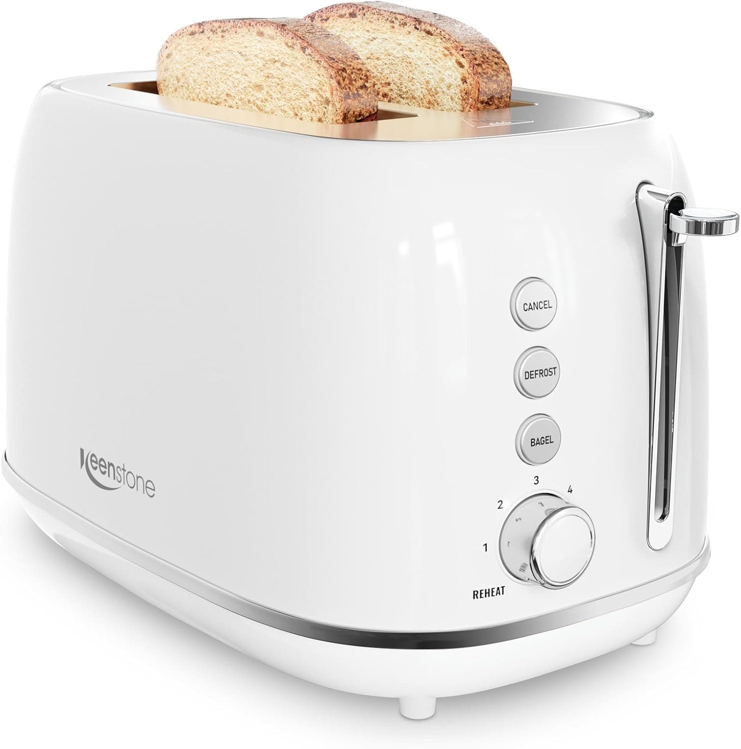 Keenstone Toaster 2 Slice, Retro Wide Slot Stainless Steel Toaster with 6 Browning Levels, Reheat & Defrost, for Bagel, Toast, Bread, Kitchen Essentials, Removable Crumb Tray, White - image 1 of 1