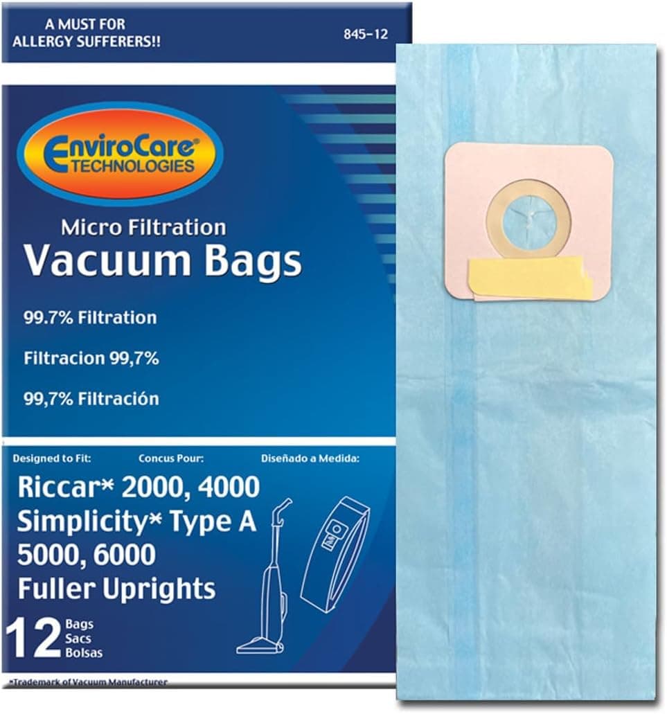 EnviroCare Replacement Micro Filtration Vacuum Cleaner Dust Bags made to fit Riccar 2000, 4000 and Vibrance Series. Simplicity 5000, 6000 and Symmetry Type A 12 pack - image 1 of 1