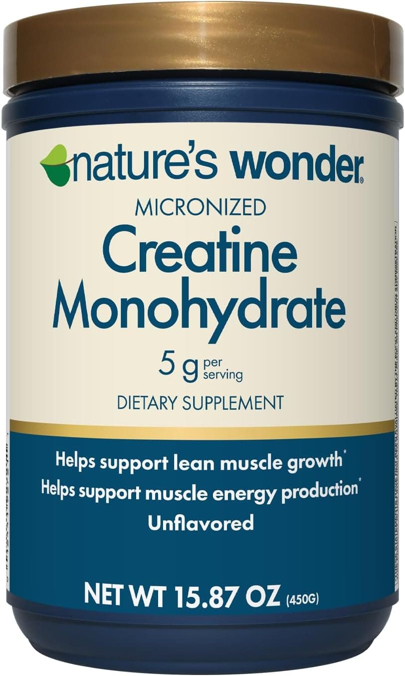 Nature's Wonder Micronized Creatine Monohydrate Powder 5g, Muscle Health, Muscle Energy Production, No Lactose, 5g of Micronized creatine Powder per Serving, 450G, 90 Servings - image 1 of 1