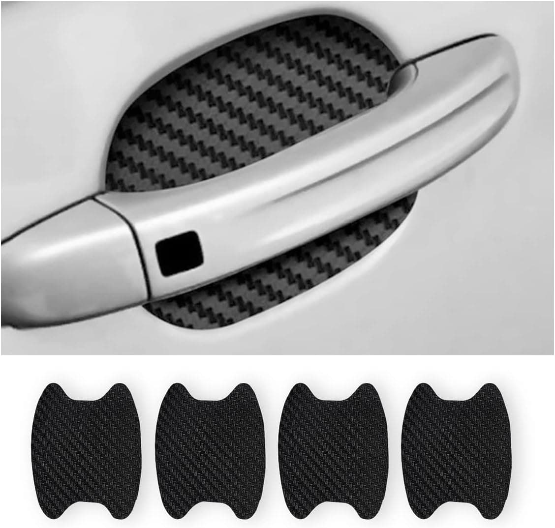 4PCS Sticker, Carbon Fiber Anti-Scratches Car Door Cup Protector, Non-Marking Auto Door Handle Protective Film, Universal for Most Car Handles (Black/4PCS) - image 1 of 1