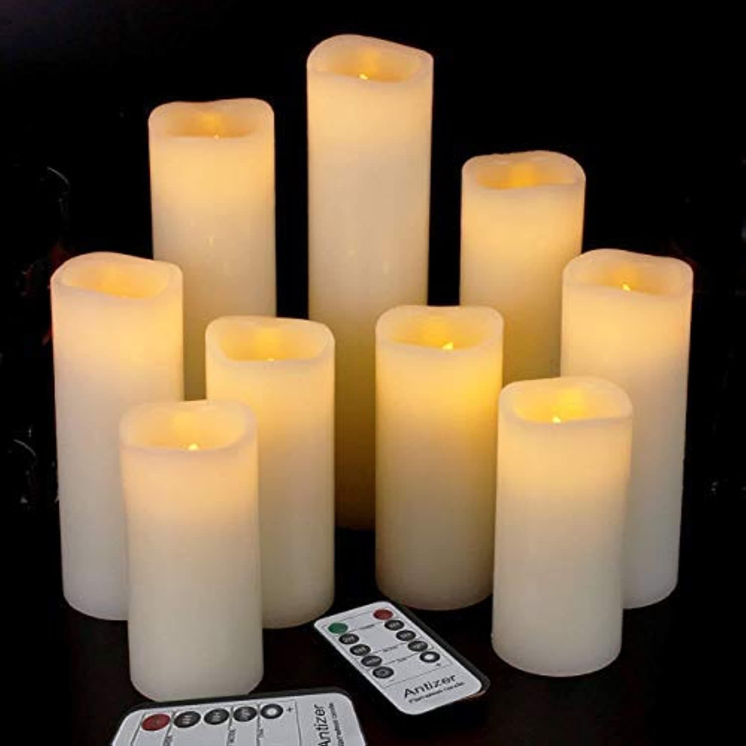 Flameless Candles Led Candles Pack of 9 (H 4" 5" 6" 7" 8" 9" x D 2.2") Real Wax Battery Candles with Remote Timer for Home Fireplace Decor Wedding Festival Decor (Ivory 9 Pack) - image 1 of 1
