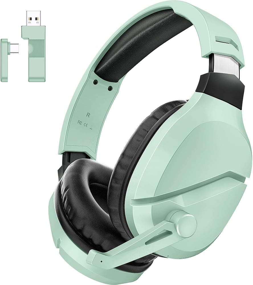 Wireless Gaming Headset with Noise Canceling Microphone for PS5, PC, PS4, 2.4G/Bluetooth Gaming Headphones with USB and Type-c Connector, Wired Mode for Controller (Green)