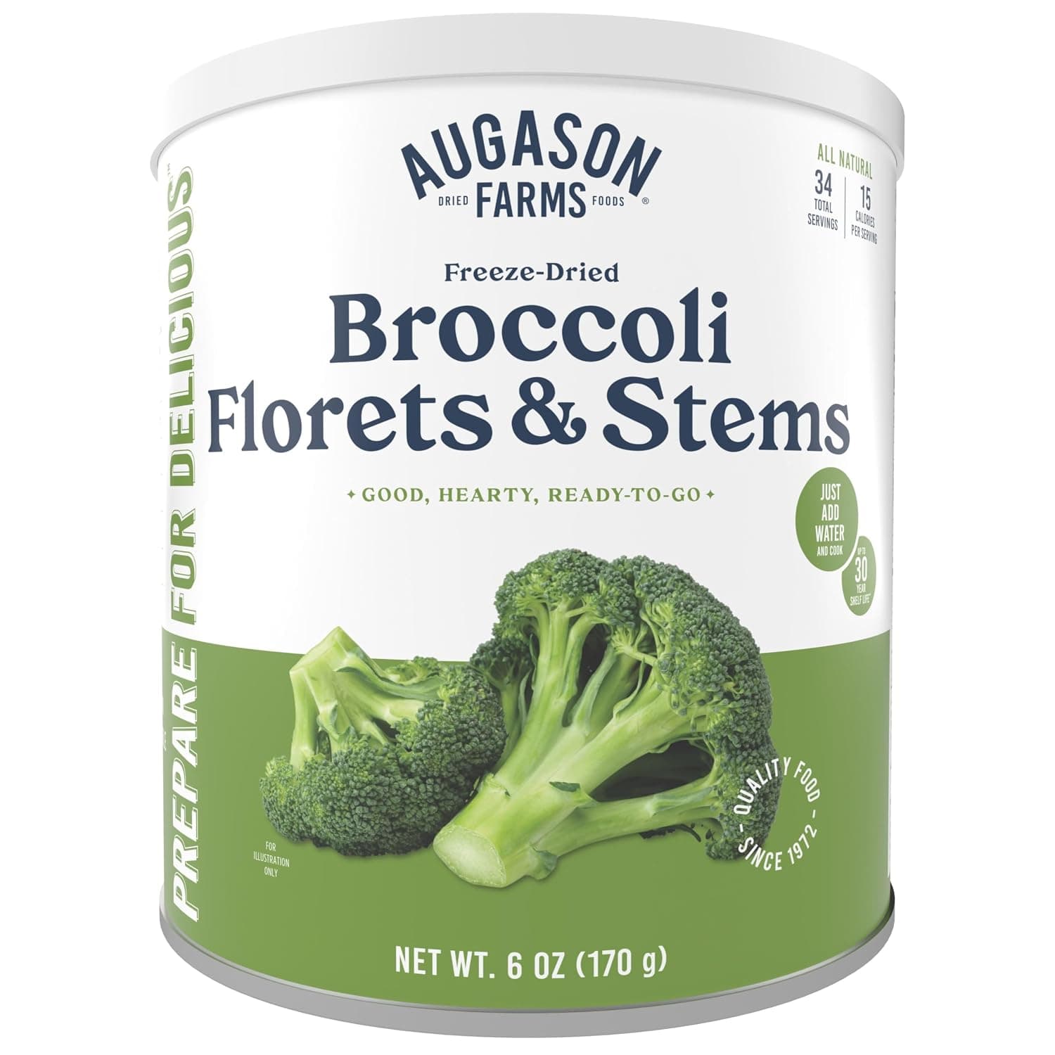 Augason Farms Freeze Dried Broccoli Florets & Stems Can, Emergency Food Supply, Everyday Meals, 34 Servings - image 1 of 1