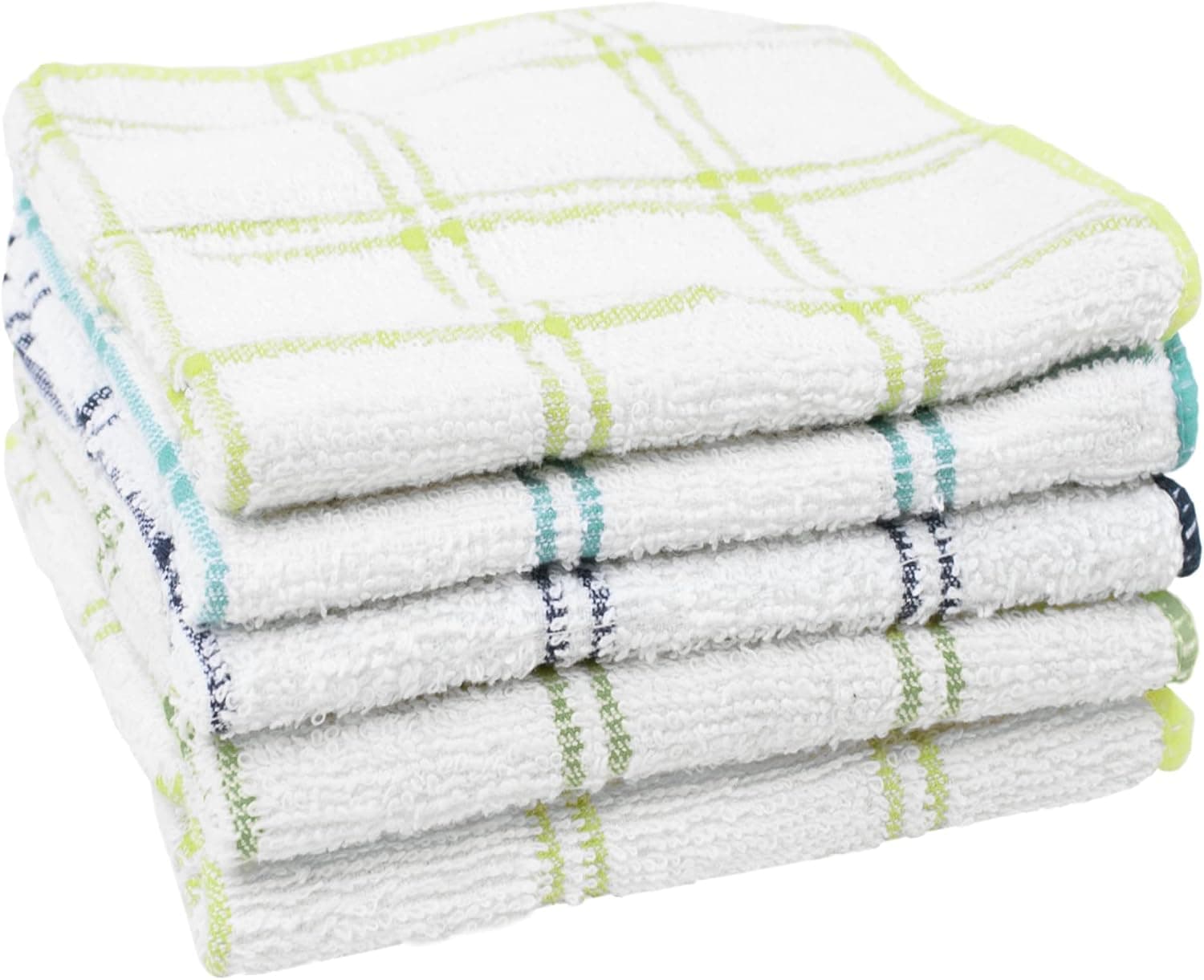 Ritz 100% Cotton 12-inch x 12-inch Kitchen Dish Towel, Gentle Cleaning Wash Cloth with Poly Scour Side, Blue/Green, 5-Pack - image 1 of 1