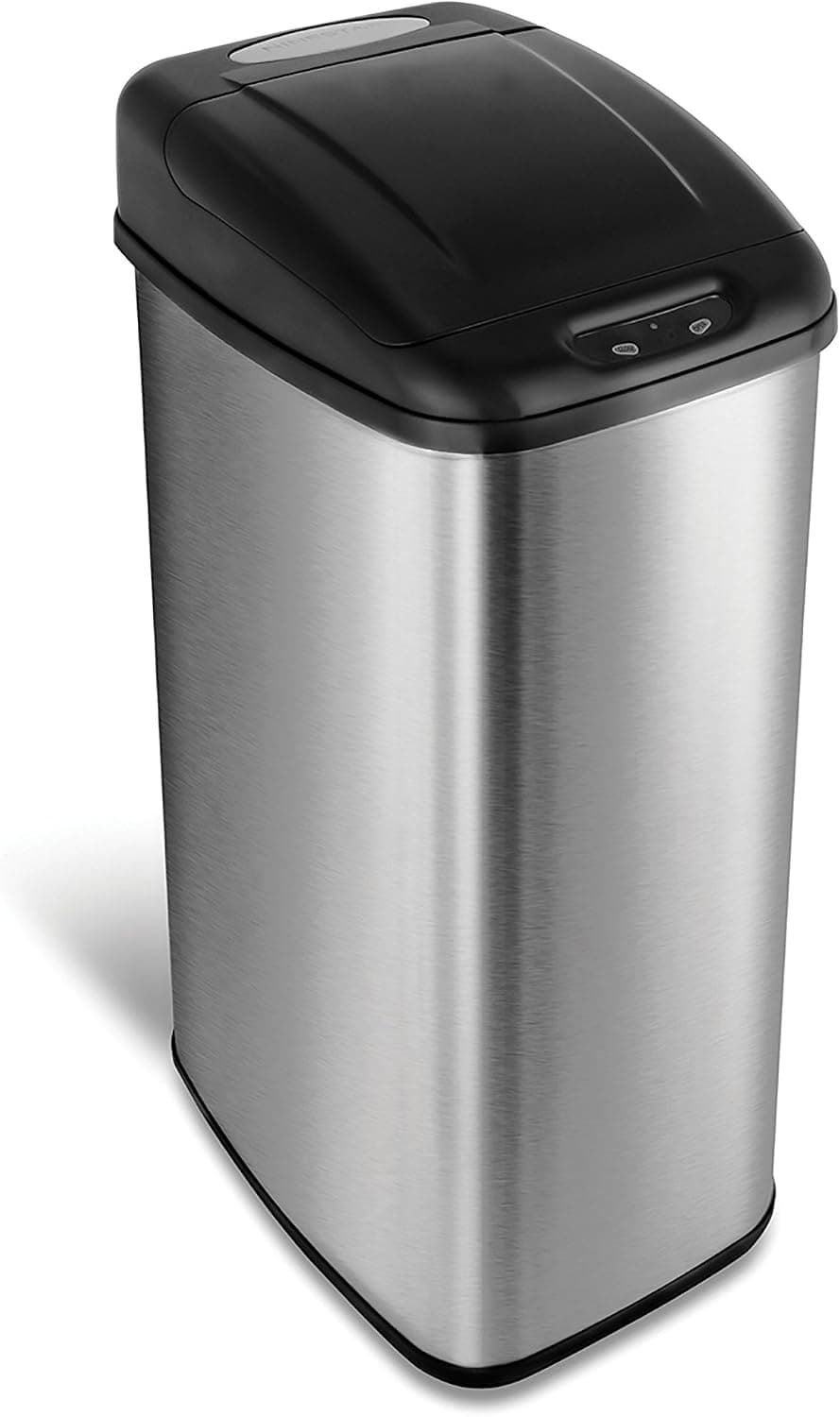 NINESTARS DZT-50-6 Automatic Touchless Infrared Motion Sensor Trash Can, 13 Gal 50L, Stainless Steel Base (Rectangular, Black Lid) - image 1 of 1
