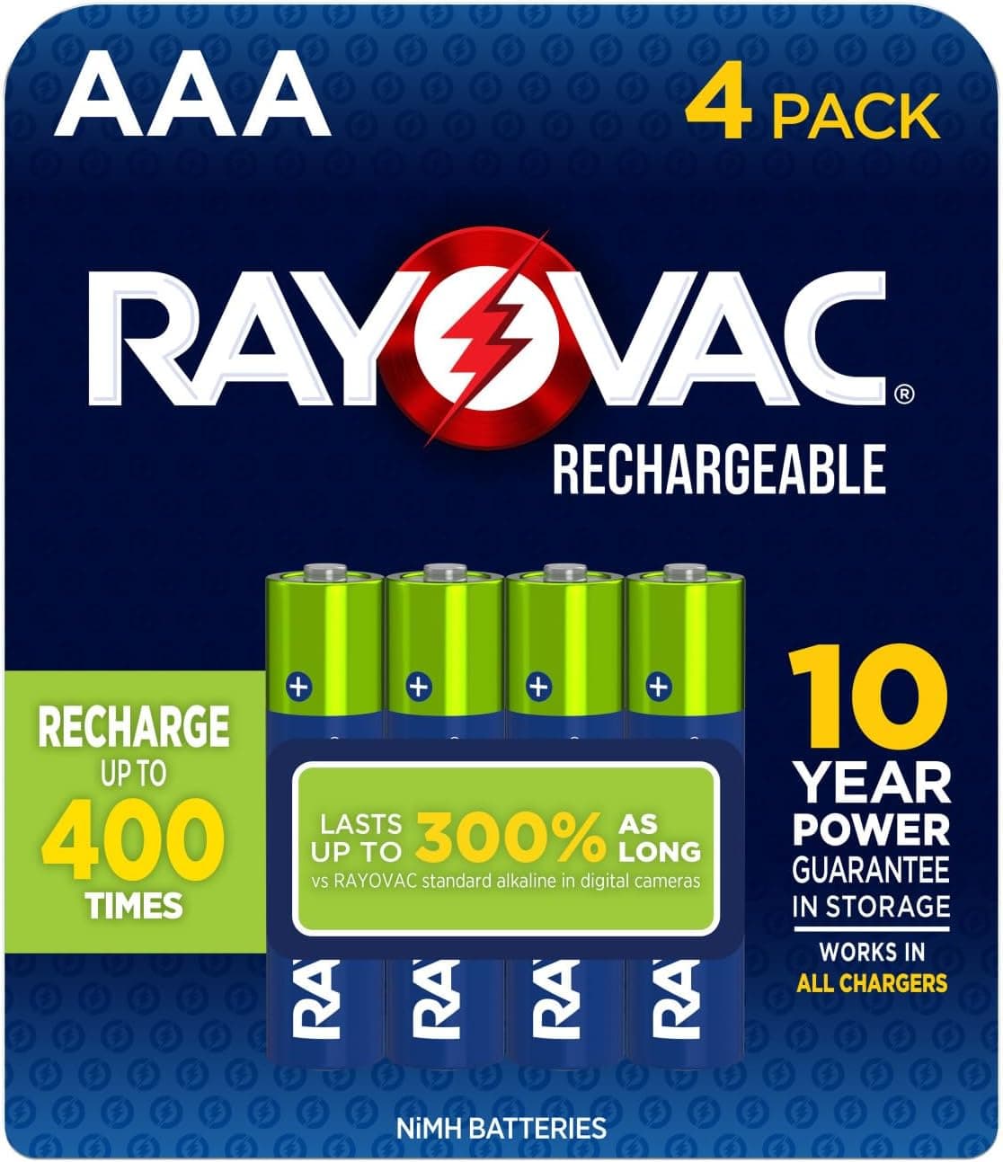 RAYOVAC Rechargeable AAA Batteries (4 Pack), NiMH Triple A Rechargeable Batteries - image 1 of 1