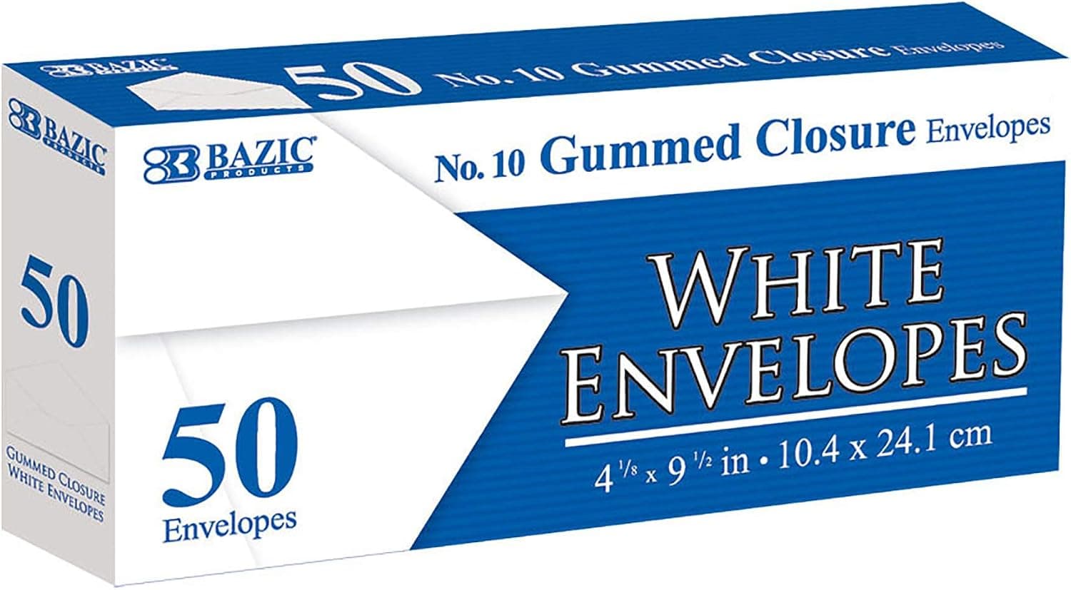 BAZIC White Envelope #10 Gummed Seal 4 1/8 x 9 1/2, No Window Mailing Envelopes, for Businesses Checks Invoices (50/Pack), 1-Pack - image 1 of 1