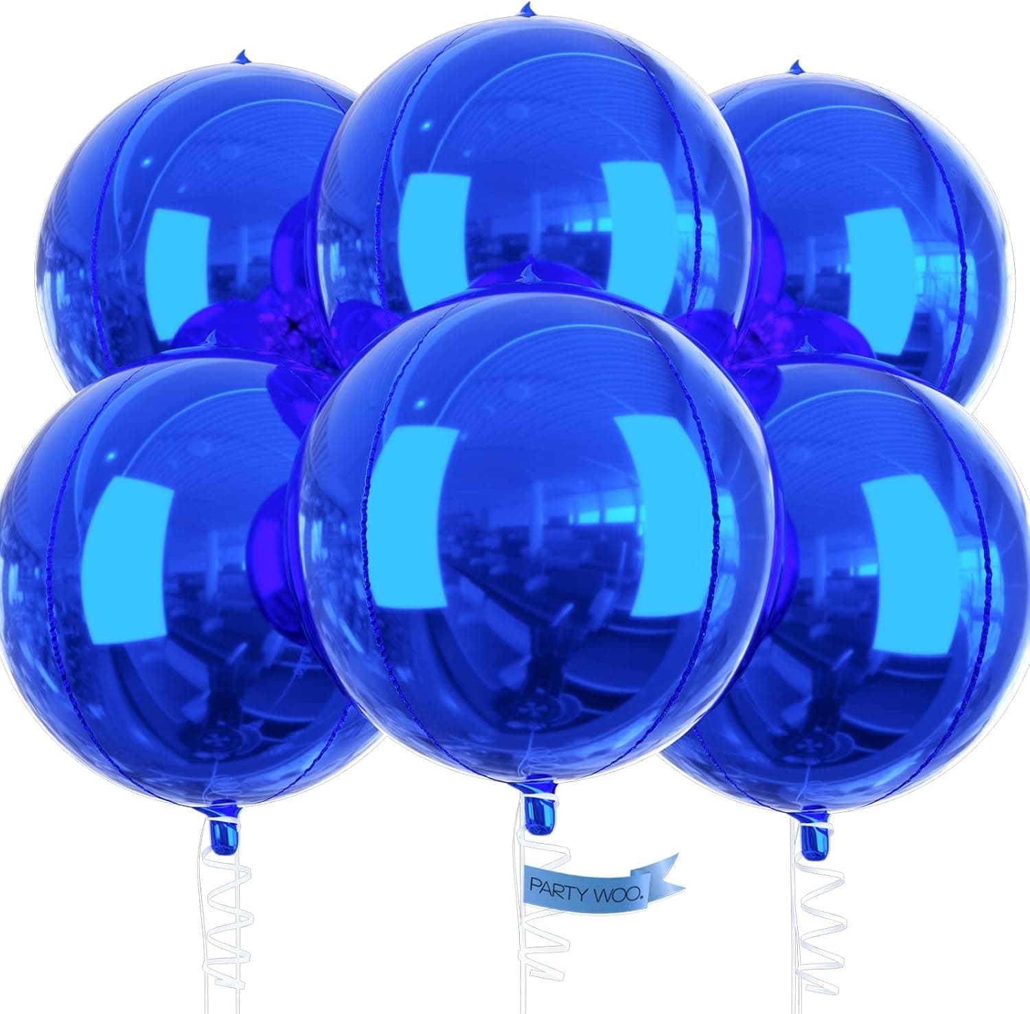 PartyWoo Royal Blue Foil Balloons 6pcs 22 Inch Large Round Foil Big Giant Orbz 4D Jumbo Inflatable Mirror Ball Mylar Balloons for Graduation Men Birthday Retirement Baseball Gaming Party Decorations - image 1 of 1
