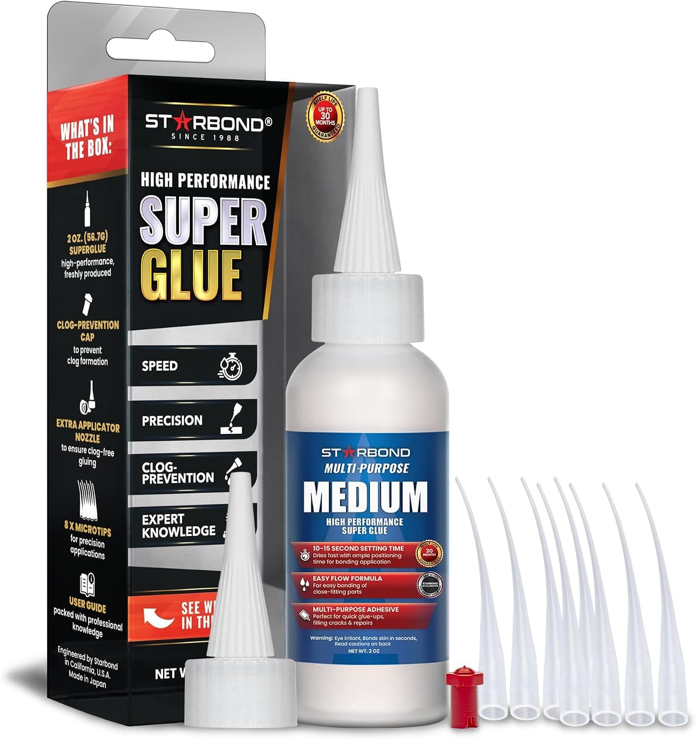 Starbond Medium Super Glue Pro Kit (2 oz) – Strong, Fast-Bonding CA Glue (Cyanoacrylate Adhesive) – with Clog-Resistant Cap, Microtips & Extra Nozzle for Quick Fixes, Woodworking, Hobby Models - image 1 of 1