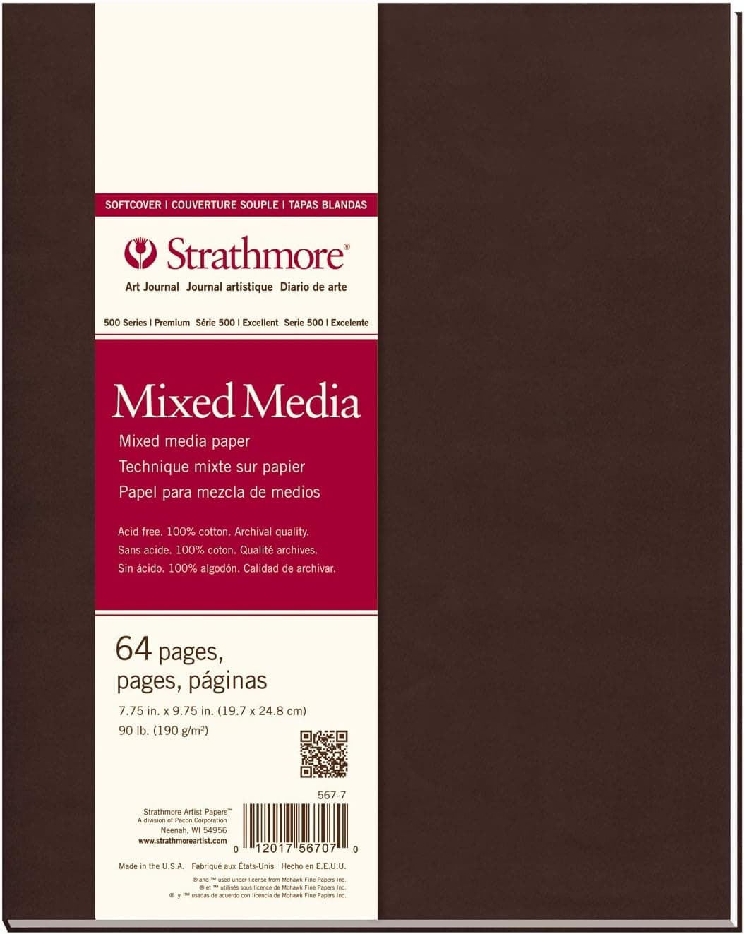 Strathmore 567-7-1 Softcover Mixed Media Art Journal, 7.75" x 9.75", White, 64 Pages - image 1 of 1