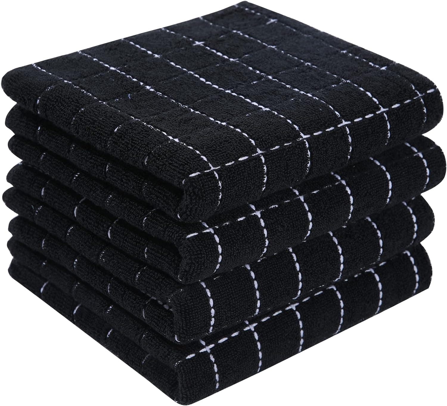 Homaxy 100% Cotton Terry Kitchen Towels(Black, 13 x 28 inches), Checkered Designed, Soft and Super Absorbent Dish Towels, 4 Pack - image 1 of 1