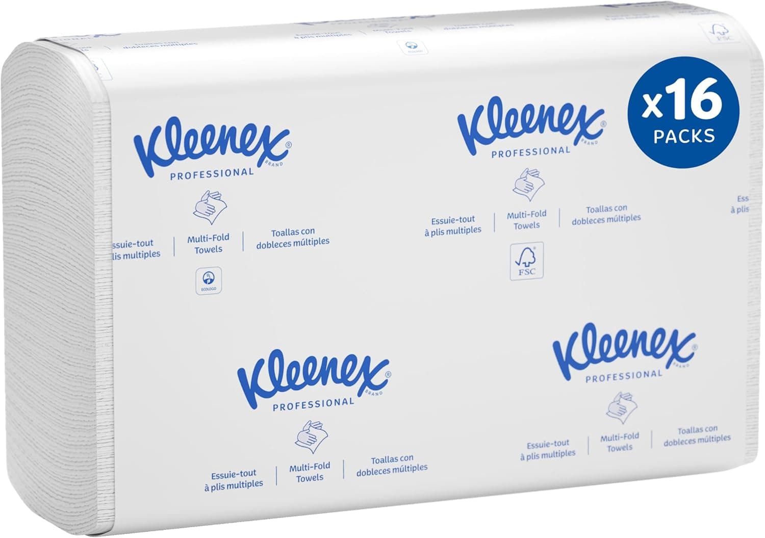 Kleenex Professional Universal Multifold Paper Towels, Bulk (01890), Absorbency Pockets, 9.2" x 9.4" Towel, White (150 Sheets/Pack, 16 Packs/Case, 2,400 Sheet Total) - image 1 of 1
