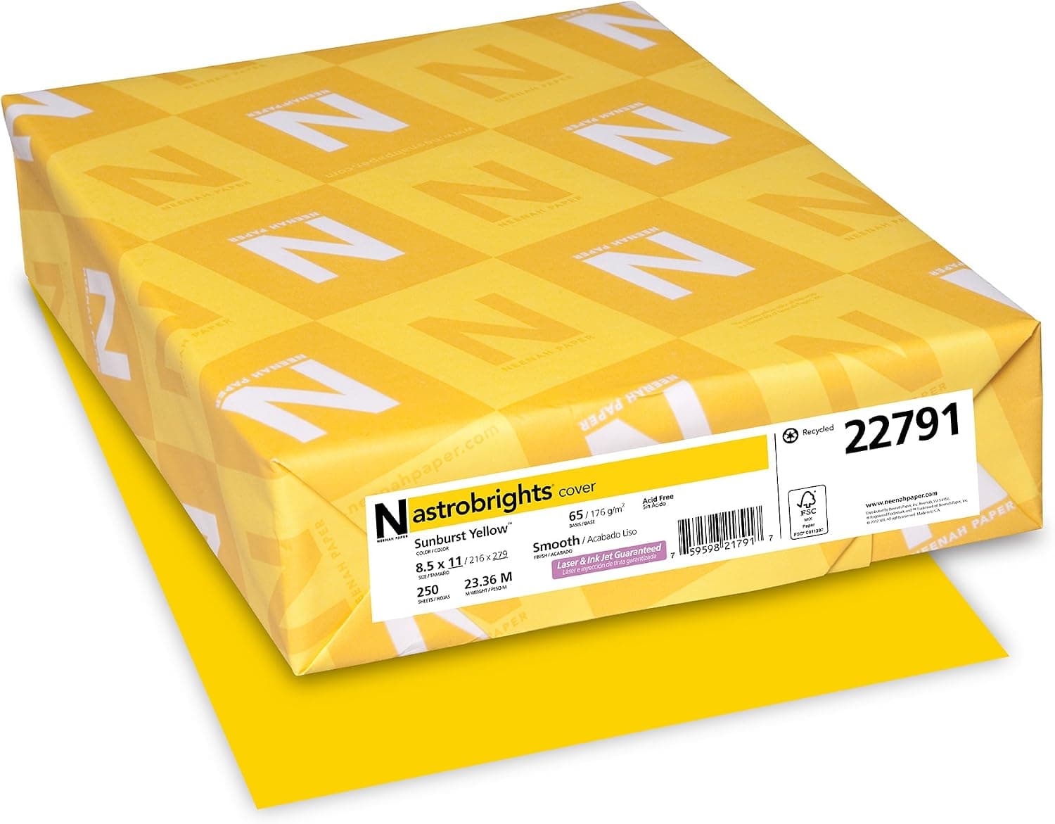 Astrobrights Colored Cardstock, 8.5” x 11”, 65 lb/176 GSM, Sunburst Yellow, 250 Sheets (22791) - image 1 of 1