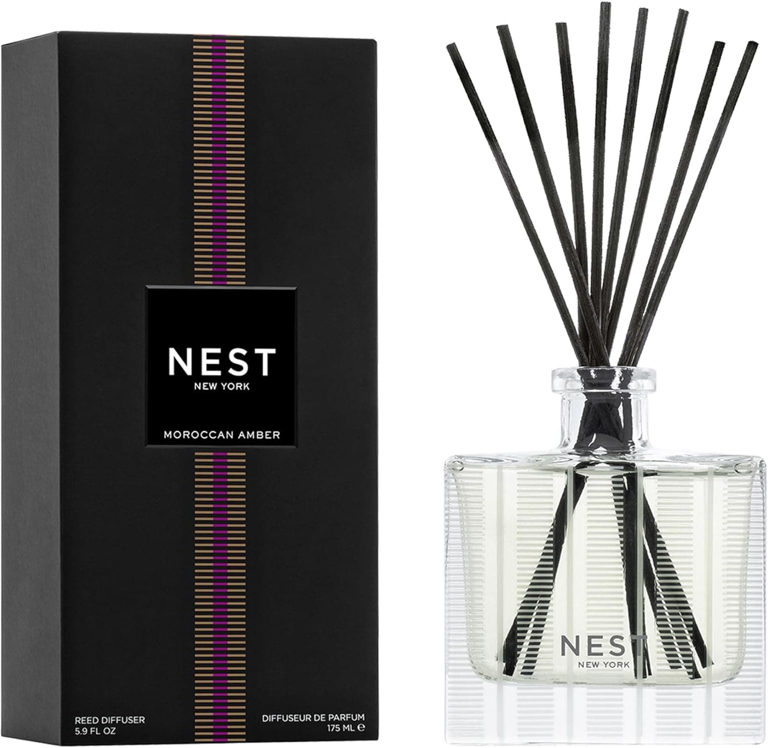 NEST New York Reed Diffuser, Moroccan Amber - 5.9 fl oz - Fragrance for Up to 90 Days - Reusable, Refillable Glass Holder - Includes 8 All-Natural Reed Sticks - Flame Free - image 1 of 1