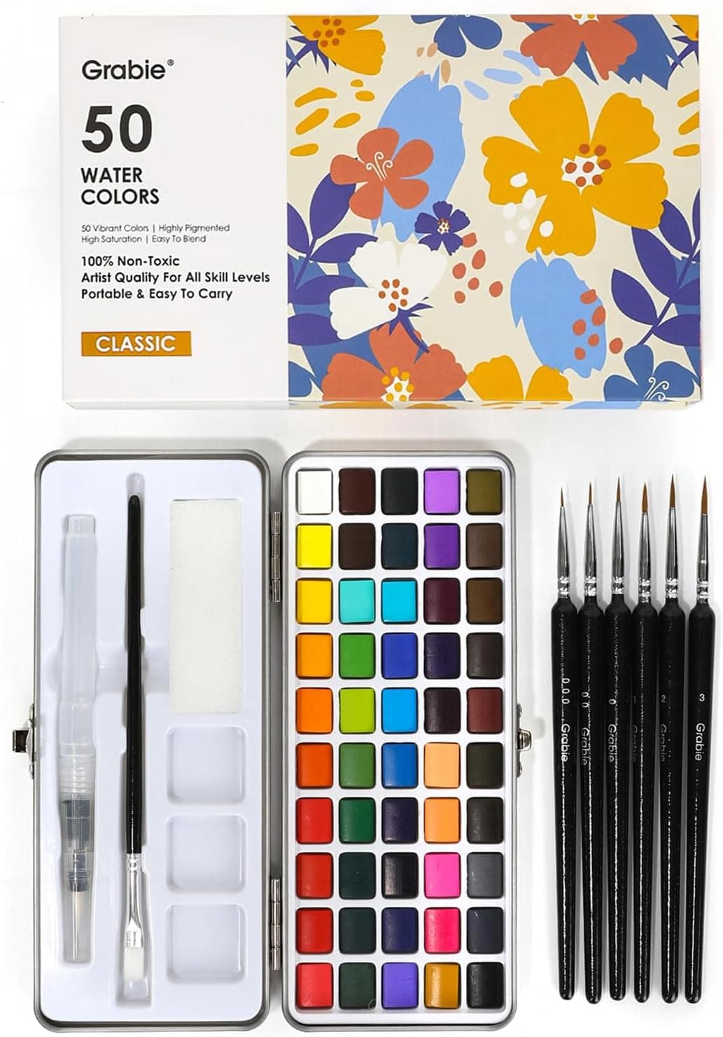 Grabie 50 Colors Watercolor Paint Set, Detail Paint Brush Included, Watercolor Paints, Painting Sets, Art Supplies for Painting, Travel Watercolor Set, Amateur Hobbyists - image 1 of 1