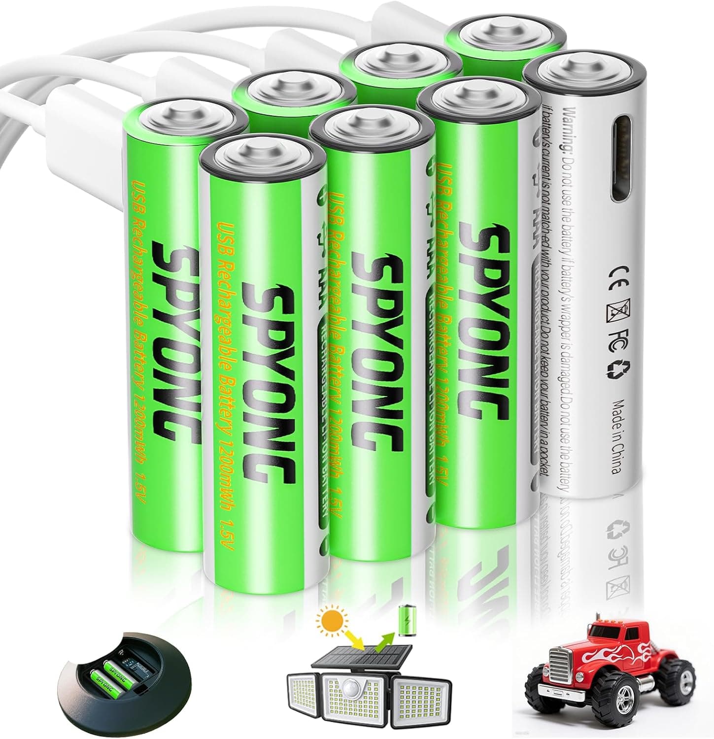 Rechargeable AAA Batteries Lithium 8 Pack 1200 mWh Lithium Ion, 1.5V, Includes 4-in-1 USB-C, 1500 Charge Cycles, 40-Min Full Charge, LED Charge Indicator - image 1 of 1