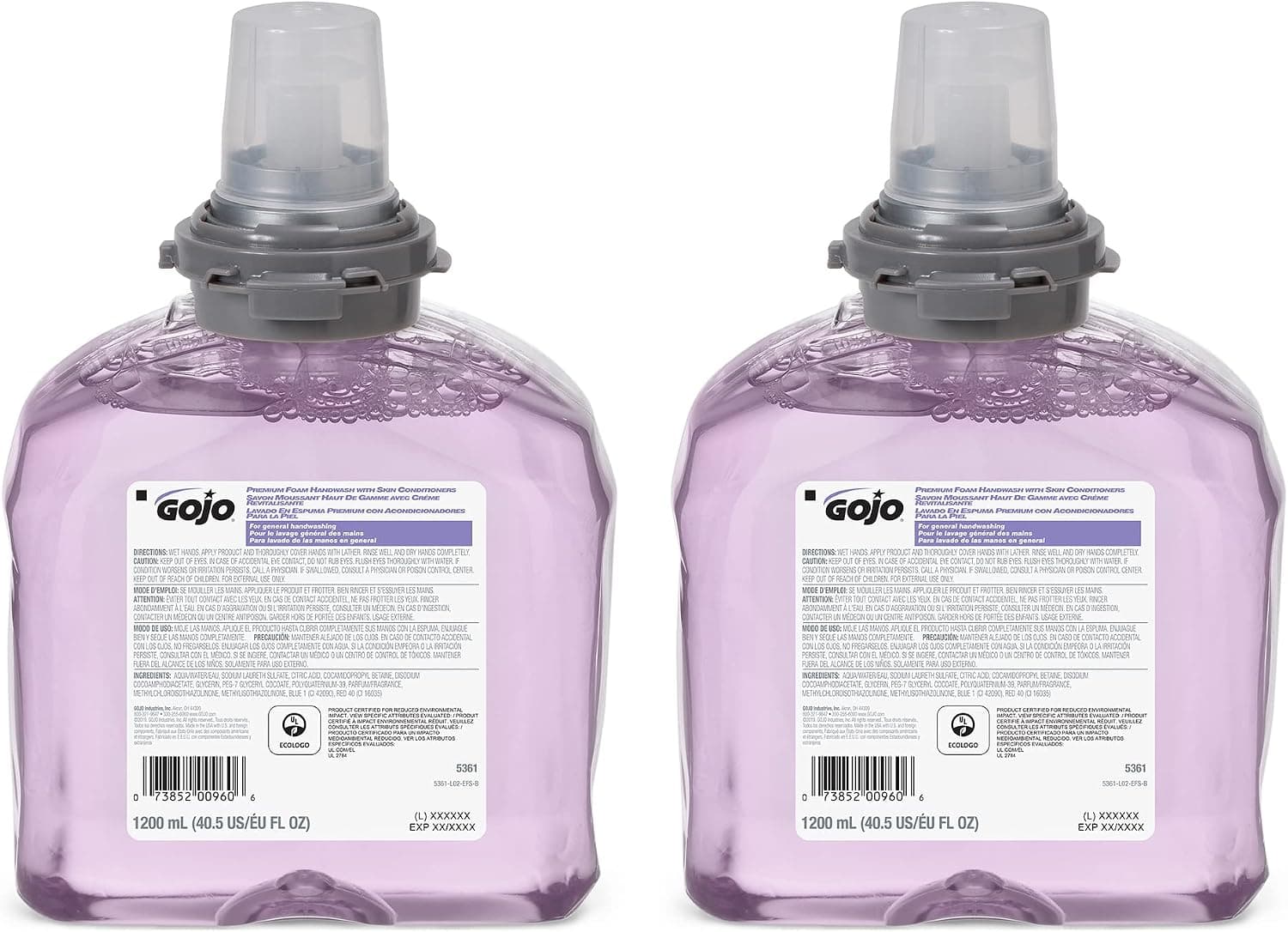 GOJO Premium Foam Handwash with Skin Conditioners, Cranberry Scent, EcoLogo Certified, 1200 mL Foam Hand Soap Refill TFX Touch-Free Dispenser (Pack of 2) – 5361-02 - image 1 of 1