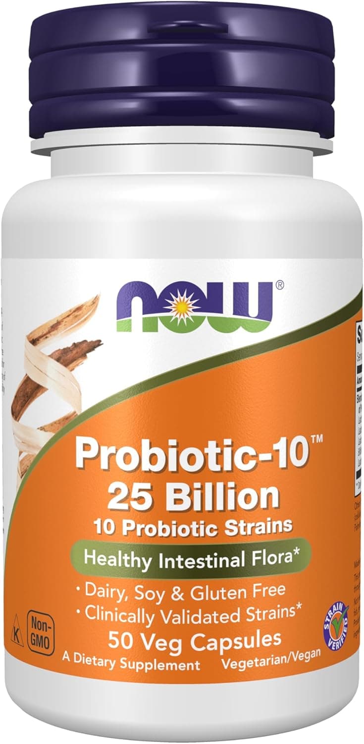 NOW Foods Supplements, Probiotic-10™, 25 Billion, with 10 Probiotic Strains, Dairy, Soy and Gluten Free, Strain Verified, 50 Veg Capsules - image 1 of 1
