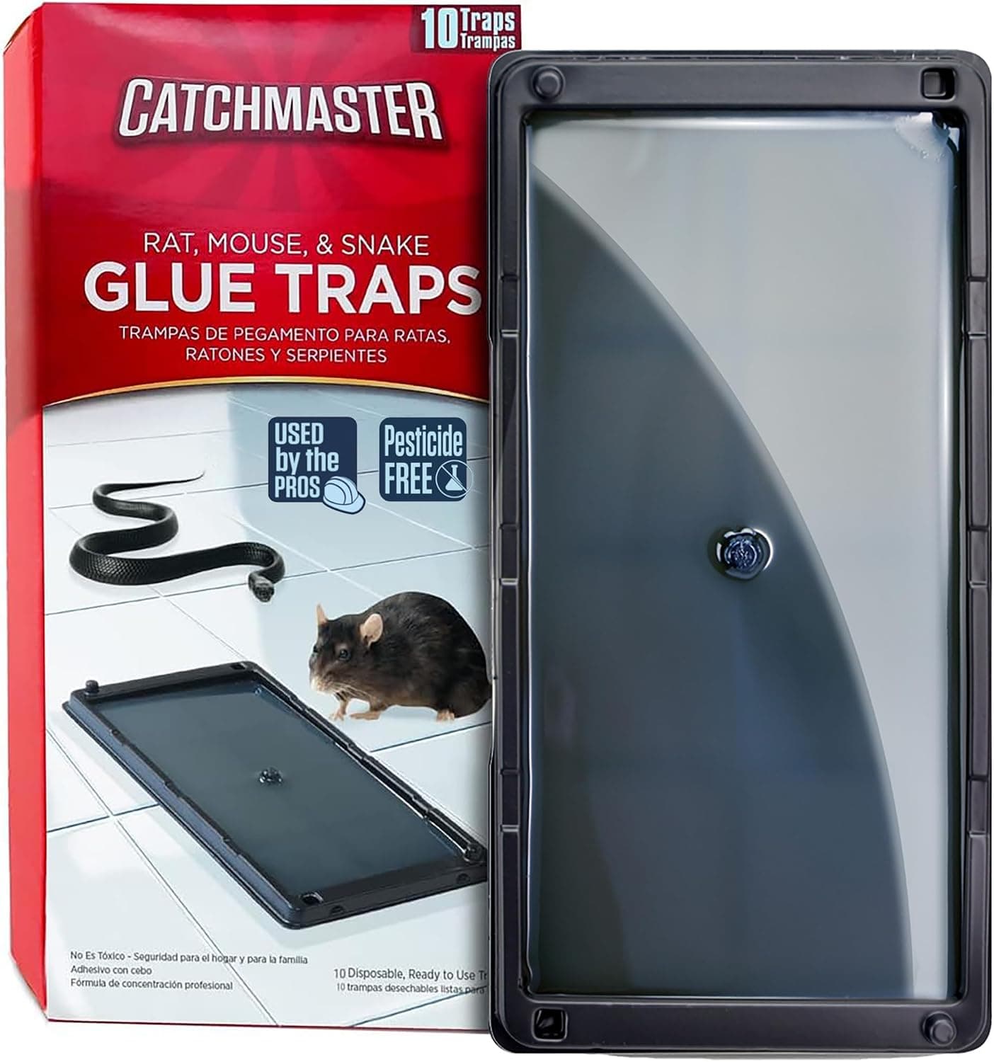 Catchmaster Rat, Snake and Mouse Traps 10Pk, Large Bulk Glue Rat Traps for Home, Adhesive Plastic Tray for Inside House, Snake, Mice, & Spider Catcher, Pest Control for House & Garage - image 1 of 1