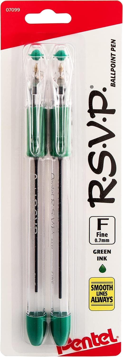 Pentel R.S.V.P. Ballpoint Pen, Fine Line, Green Ink, 2 Pack (BK90BP2D) - image 1 of 1