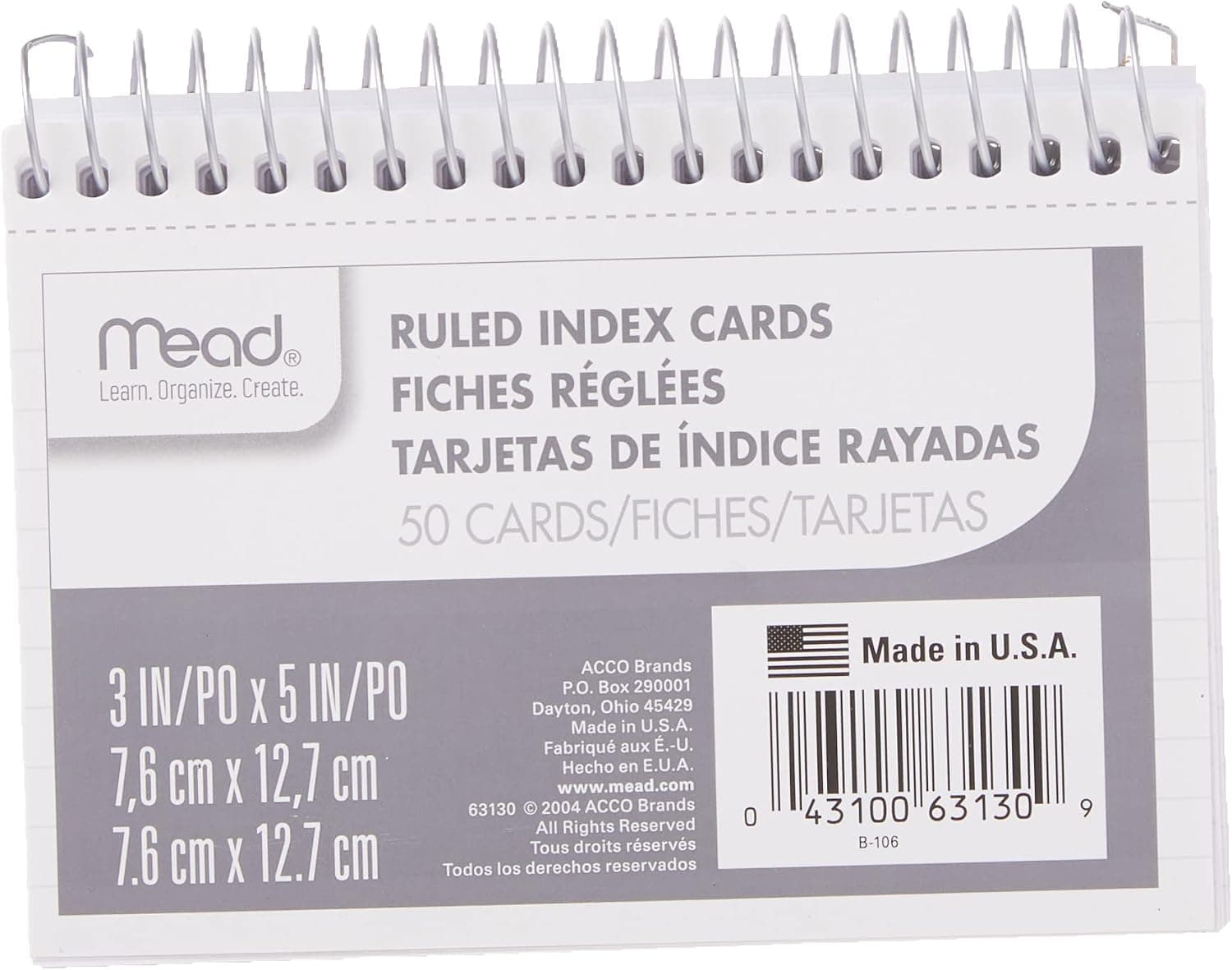 Mead Index Cards, 3" x 5", Ruled Front, Blank Back, 50 Cards, White (63130) - image 1 of 1