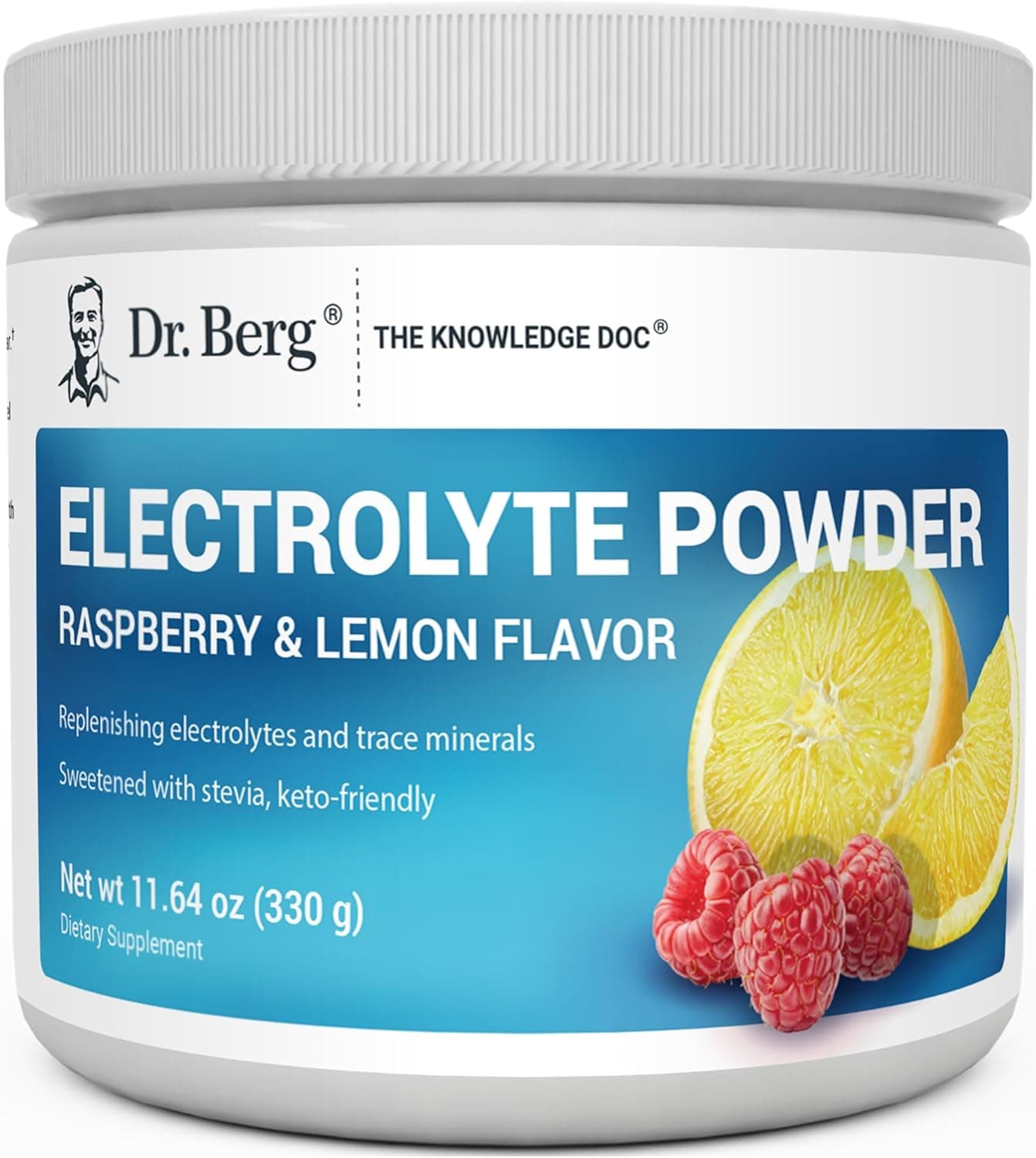 Dr. Berg Zero Sugar Hydration Keto Electrolyte Powder - Enhanced w/ 1000 mg of Potassium & Real Pink Himalayan Salt (NOT Table Salt) - Raspberry & Lemon Flavor Hydration Drink Supplement - 50 Servings - image 1 of 1