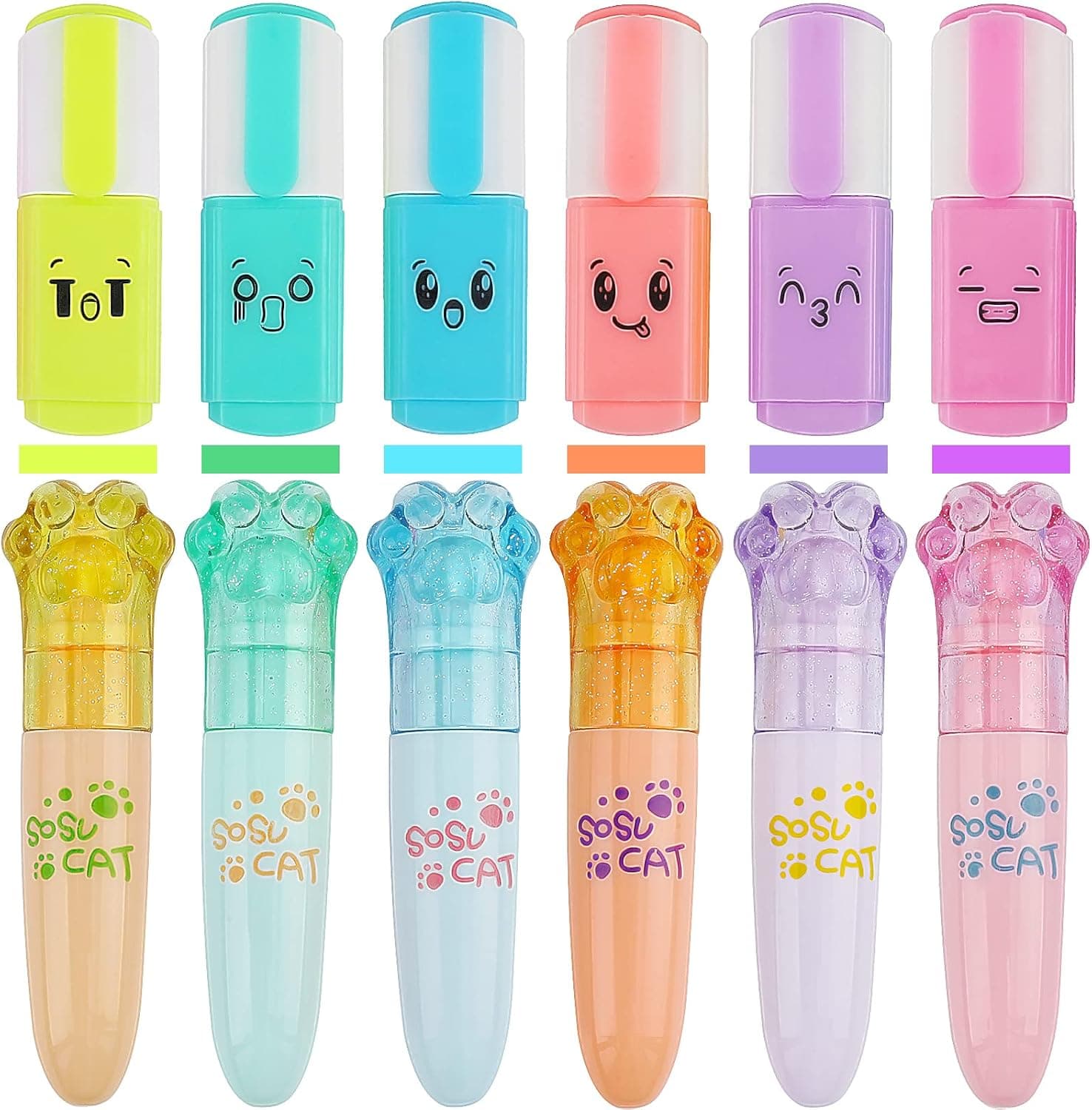 12Pcs Cute Highlighters Kawaii Markers Pastel Assorted Colors Cat Paws Emoticons Non Bleeding Highlighters for Books Stationery Mini Highlighters Aesthetic for Teens Bible Markers Preppy School Stuff - image 1 of 1