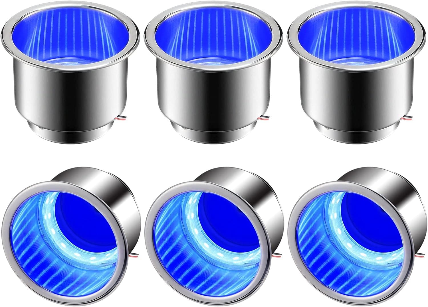 Yexiya 6 Pcs LED Cup Holder Marine Drink Holder Stainless Steel Cup Holders Insert with Drain for Boat Yacht Car Camper Truck RV(Blue) - image 1 of 1