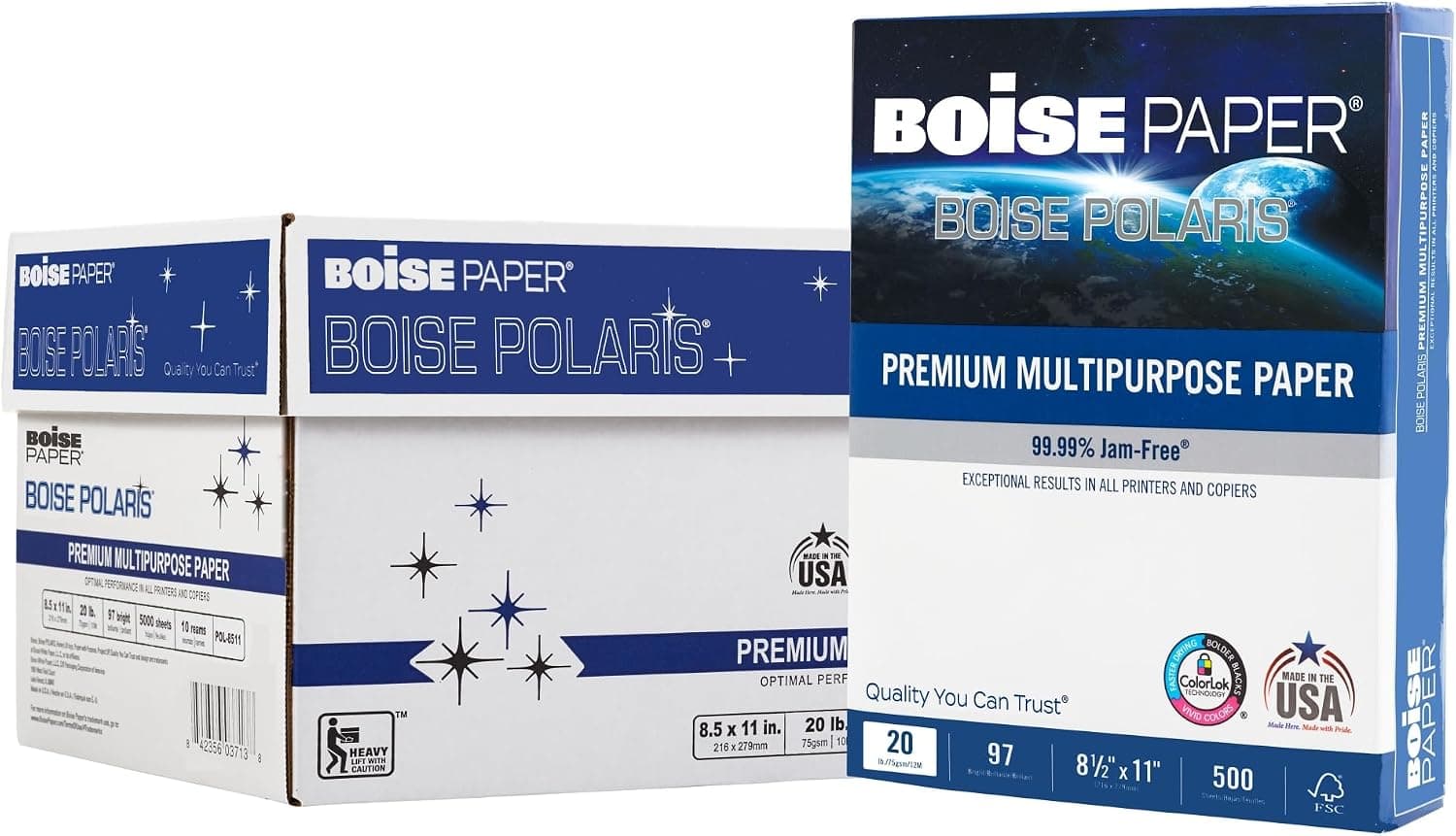 Boise POL8511 POLARIS Premium Multipurpose Paper, 8 1/2 x 11, 20lb, White, 5000/CT - image 1 of 1