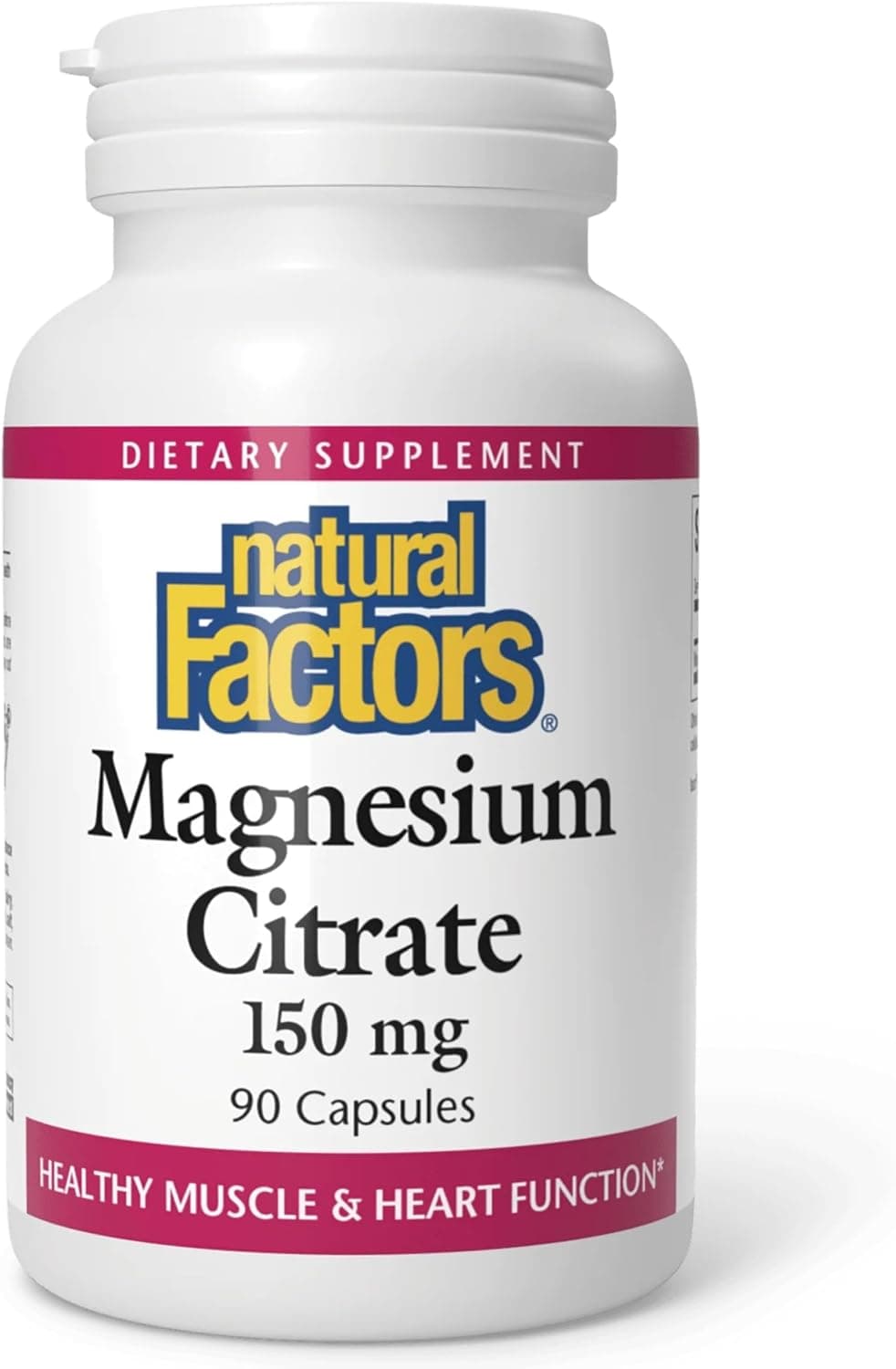 Natural Factors Magnesium Citrate - Daily Supplement for Muscle & Heart Health Support - Magnesium Supplement Aids Strong Bones & Teeth - Calm Sleep Support - 90 Capsules (90 Servings) - image 1 of 1